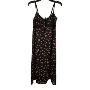 No Boundaries Women's Lace Trim Midi Dress Black Floral Size Small (4-6) Strap